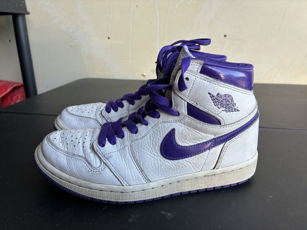 Nike Men's Air Jordan 1 Retro High OG White Purple Athletic Shoes Size 7.5